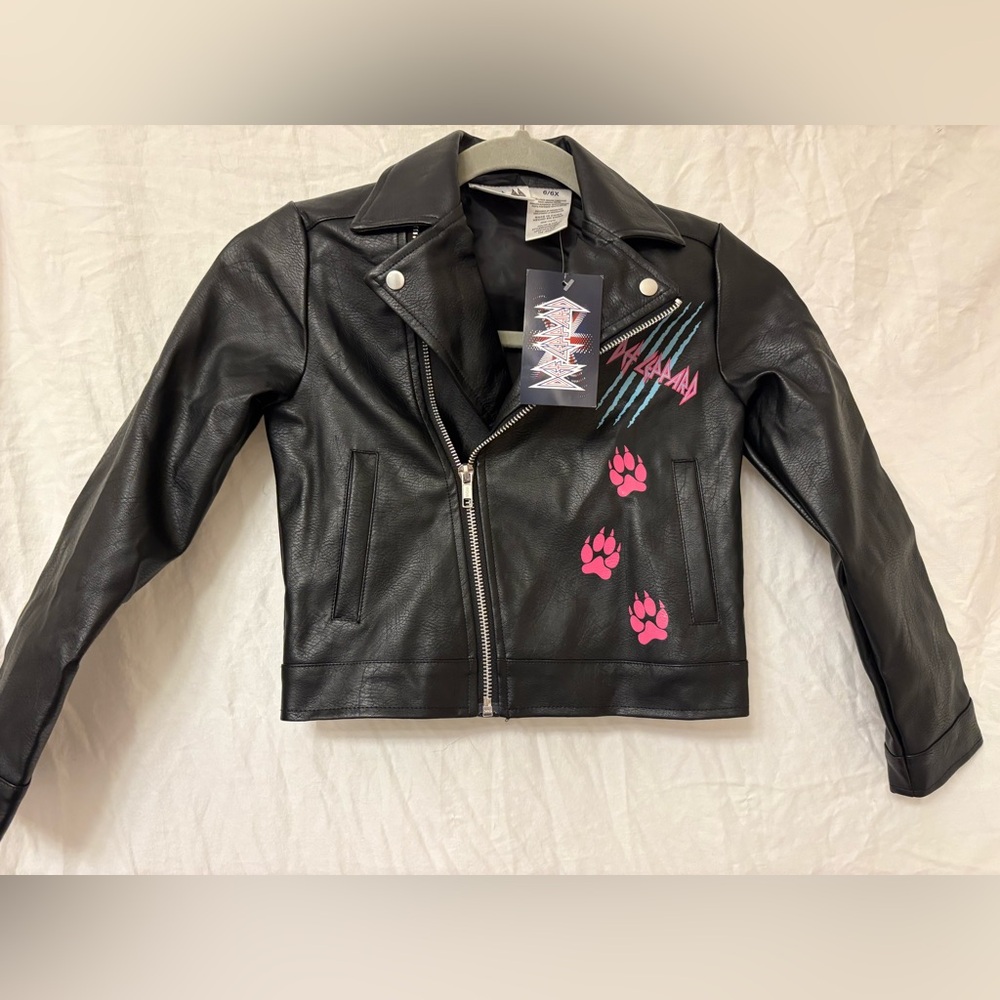 Kids size 6X Def Leopard faux leather jacket. NWT.